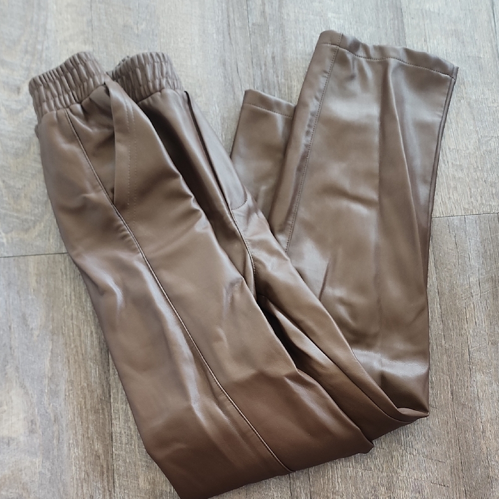 Brown Faux Leather Pants